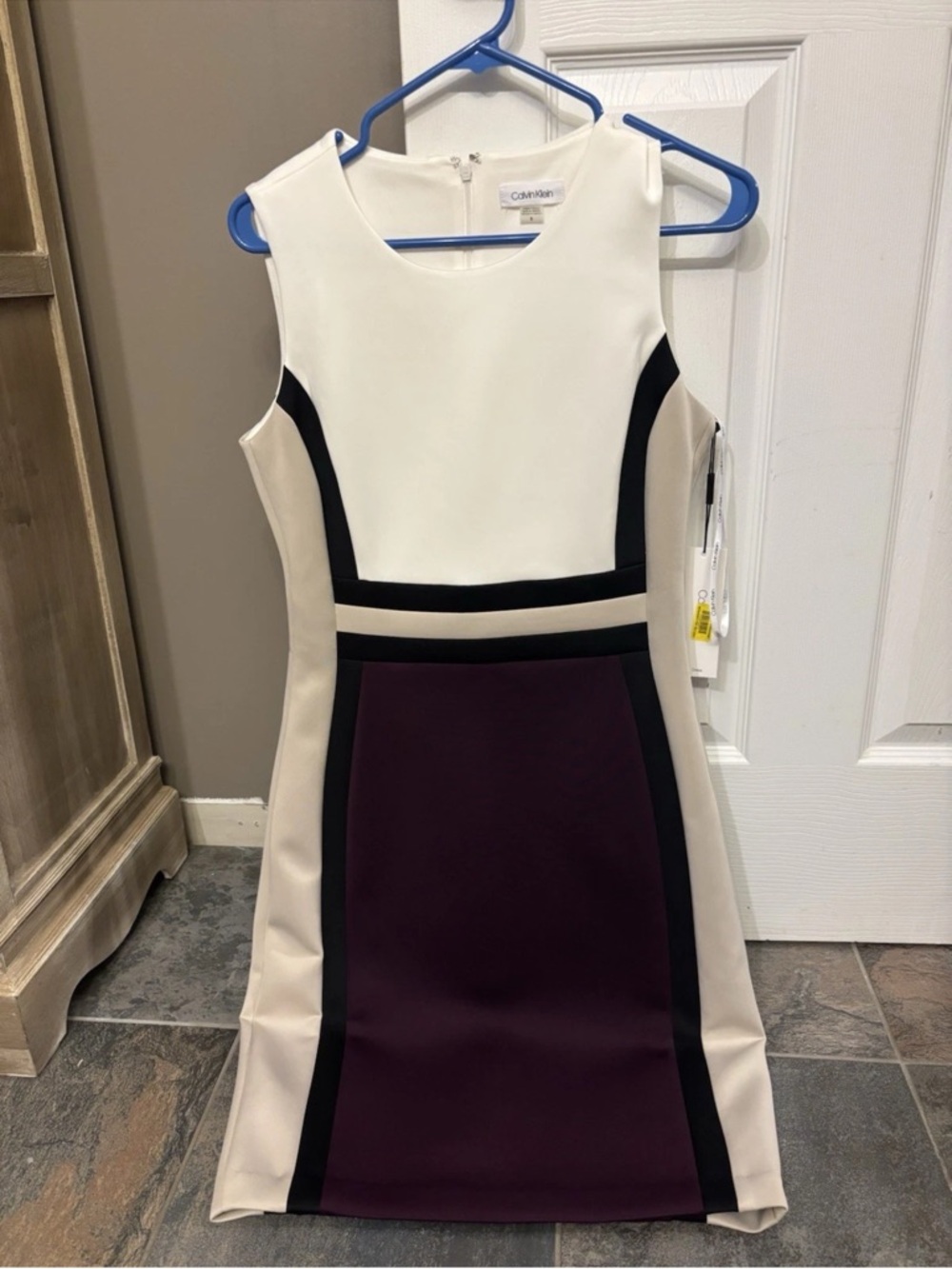 Calvin Klein Colorblock Midi Dress in White, Cream & Plum